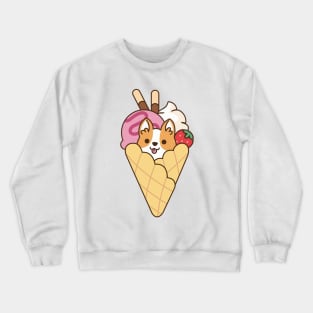 Cute Corgi in the Waffle with Strawberry Ice Cream & Chocolate Stick Crewneck Sweatshirt